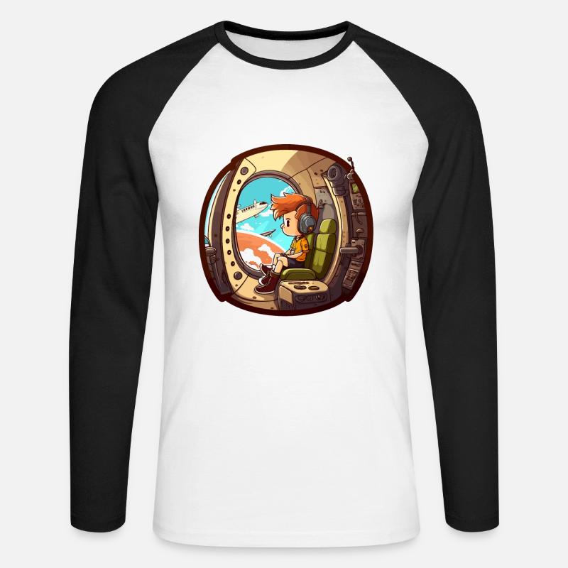 Der fliegende Pilot - Unisex Baseballshirt langarm - Weiß/Schwarz