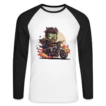 Smokin Zombie Biker - Unisex Baseballshirt langarm - Weiß/Schwarz - Vorne - Nik (191cm)