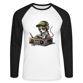 Smokin Chien DJ - T-shirt baseball manches longues Homme - blanc/noir - Devant - Nik (191cm)