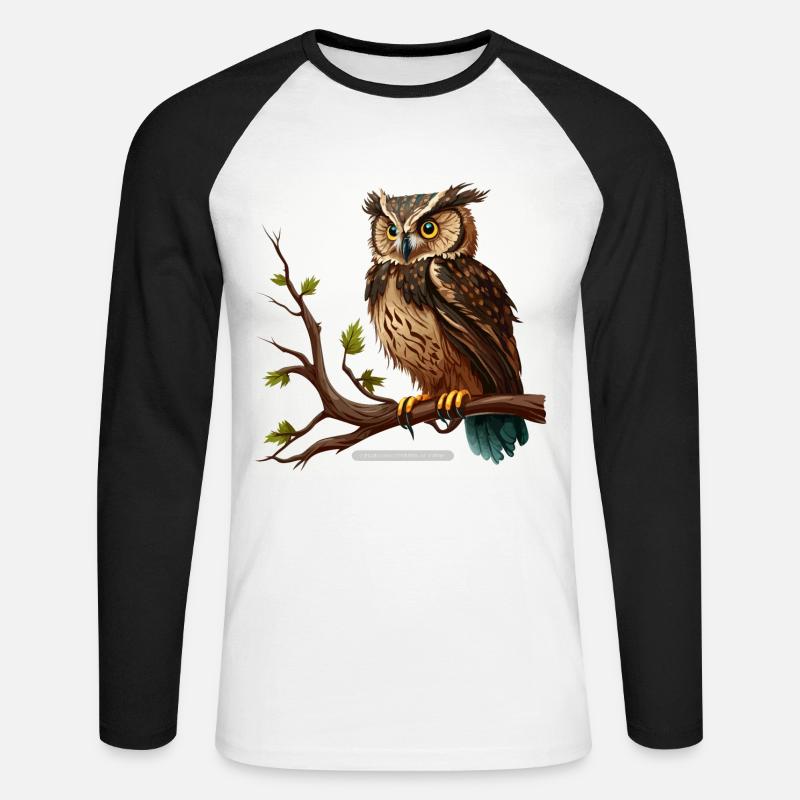 Die weise Eule - Unisex Baseballshirt langarm - Weiß/Schwarz