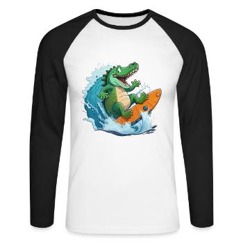 Krokodil am Strand - Unisex Baseballshirt langarm - Weiß/Schwarz - Vorne - Nik (191cm)