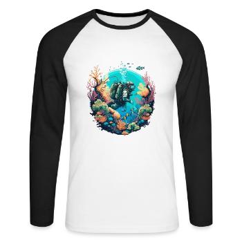 Der Unterwasser-Entdecker - Unisex Baseballshirt langarm - Weiß/Schwarz - Vorne - Nik (191cm)