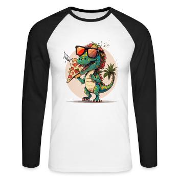 Pizza-saurus - Unisex Long Sleeve Baseball T-Shirt - white/black - Front - Nik (191cm)