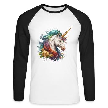 Regenbogen-Einhorn - Unisex Baseballshirt langarm - Weiß/Schwarz - Vorne - Nik (191cm)