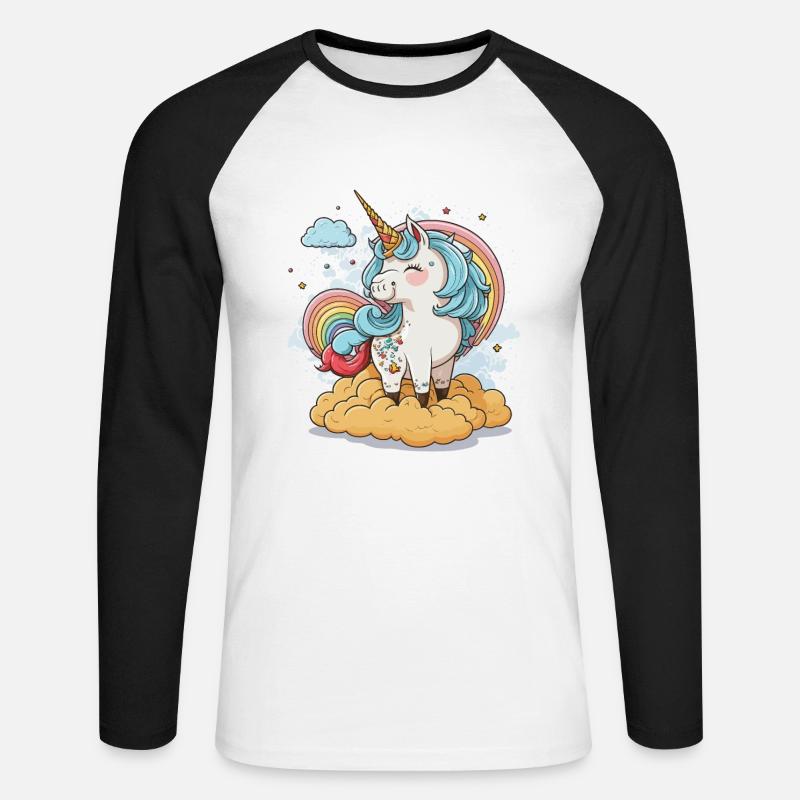 Das Regenbogen-Einhorn - Unisex Baseballshirt langarm - Weiß/Schwarz