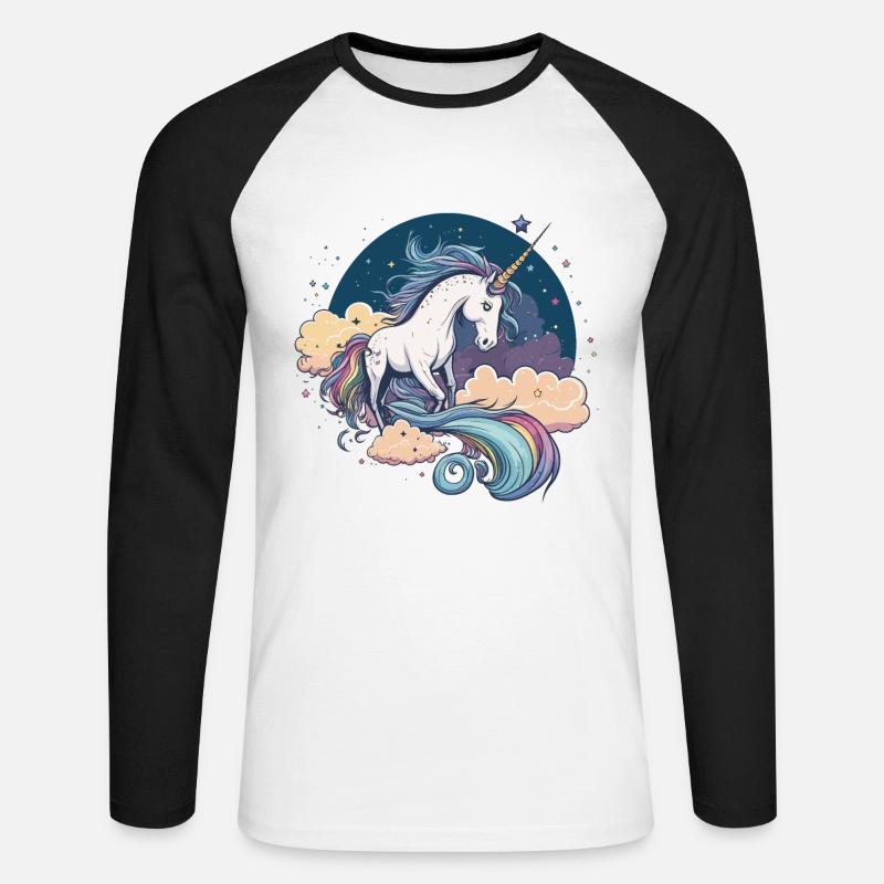 Regenbogen-Einhorn - Unisex Baseballshirt langarm - Weiß/Schwarz