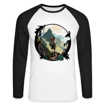 Explorateur de montagne - T-shirt baseball manches longues Homme - blanc/noir - Devant - Nik (191cm)