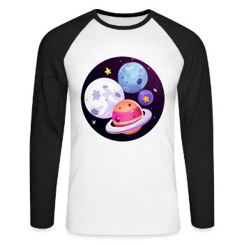 Aventure cosmique - T-shirt baseball manches longues Homme - blanc/noir - Devant - Nik (191cm)