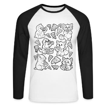 Pizza Doodle: Capybara, Fuchs, Corgi, Otter - Unisex Baseballshirt langarm - Weiß/Schwarz - Vorne - Nik (191cm)