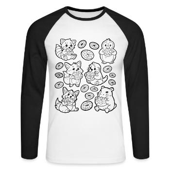 Donut Doodle: Capybara, Fox, Corgi, Otter - Unisex Long Sleeve Baseball T-Shirt - white/black - Front - Nik (191cm)