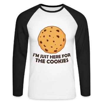 Je suis juste là pour les biscuits - T-shirt baseball manches longues Homme - blanc/noir - Devant - Nik (191cm)