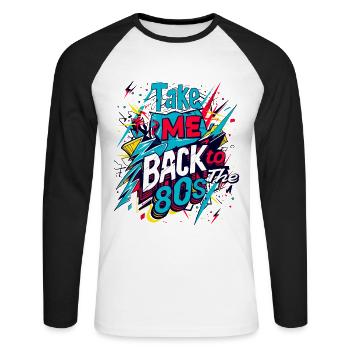80s 80s Music Colorful Party Carnival Costume - Unisex Long Sleeve Baseball T-Shirt - white/black - Front - Nik (191cm)