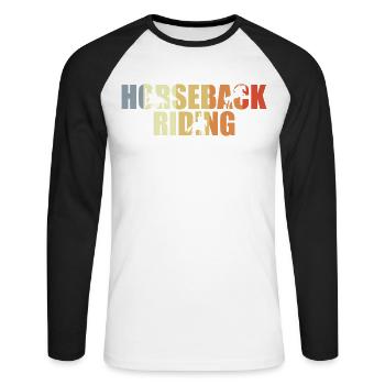 Équitation vintage - T-shirt baseball manches longues Homme - blanc/noir - Devant - Nik (191cm)