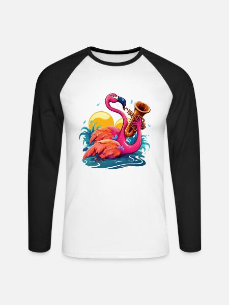 Jazzy Flamingo - Unisex Baseballshirt langarm - Weiß/Schwarz