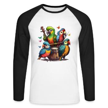 Melodies of the Rainbow: Colorful Parrots Playing - Unisex Long Sleeve Baseball T-Shirt - white/black - Front - Nik (191cm)