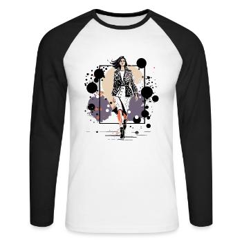 Fashion Maven: Ein anspruchsvolles und stilvolles Portrai - Unisex Baseballshirt langarm - Weiß/Schwarz - Vorne - Nik (191cm)