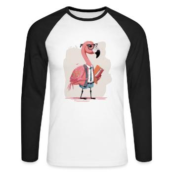 Fashion Forward: Extravaganter Flamingo-Designer - Unisex Baseballshirt langarm - Weiß/Schwarz - Vorne - Nik (191cm)