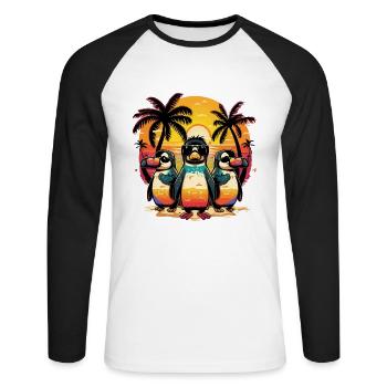 Tropical Vibes : manchots hawaïens colorés - T-shirt baseball manches longues Homme - blanc/noir - Devant - Nik (191cm)