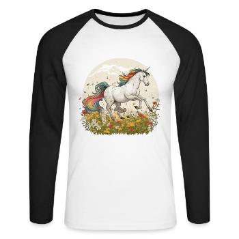 Voyage enchanté : la licorne magique galope - T-shirt baseball manches longues Homme - blanc/noir - Devant - Nik (191cm)