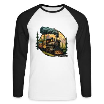 Vintage Journey: Old-Fashioned Steam Train - Unisex Long Sleeve Baseball T-Shirt - white/black - Front - Nik (191cm)