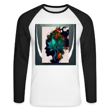 Cool Weed Head: Psychedelic Ornaments and Abstract - Unisex Long Sleeve Baseball T-Shirt - white/black - Front - Nik (191cm)