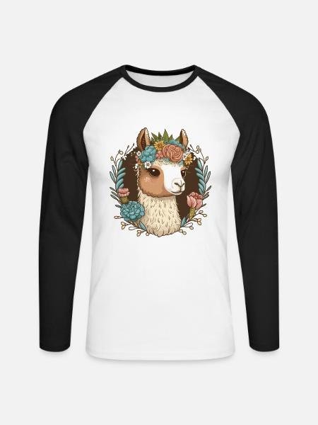 Ein Lamas Florale Eleganz: Süße Illustration mit F - Unisex Baseballshirt langarm - Weiß/Schwarz
