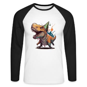 Birthday Roar: A Whimsical Cartoon Design - Unisex Long Sleeve Baseball T-Shirt - white/black - Front - Nik (191cm)
