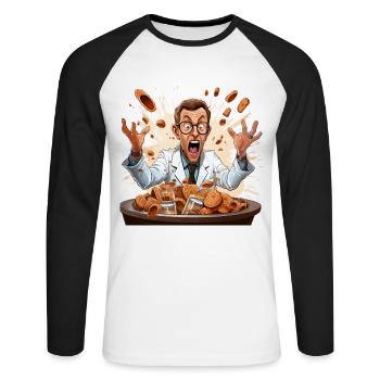 The Caffeine Mad Scientist - Unisex Long Sleeve Baseball T-Shirt - white/black - Front - Nik (191cm)