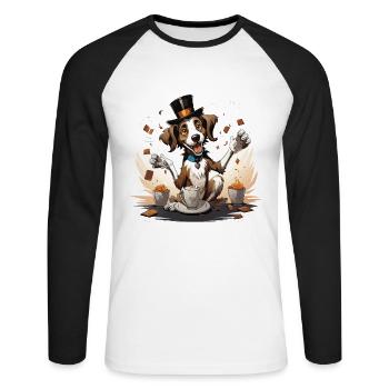 Le magicien de la caféine - T-shirt baseball manches longues Homme - blanc/noir - Devant - Nik (191cm)