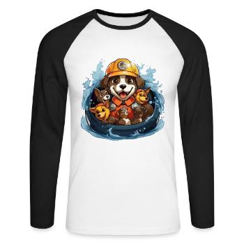 Le pompier canin - T-shirt baseball manches longues Homme - blanc/noir - Devant - Nik (191cm)