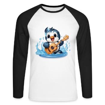 Der Melodische Pinguin - Unisex Baseballshirt langarm - Weiß/Schwarz - Vorne - Nik (191cm)
