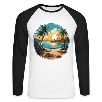 Tropisches Paradies - Unisex Baseballshirt langarm - Weiß/Schwarz - Vorne - Nik (191cm)