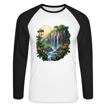 Mystische Wasserfälle - Unisex Baseballshirt langarm - Weiß/Schwarz - Vorne - Nik (191cm)