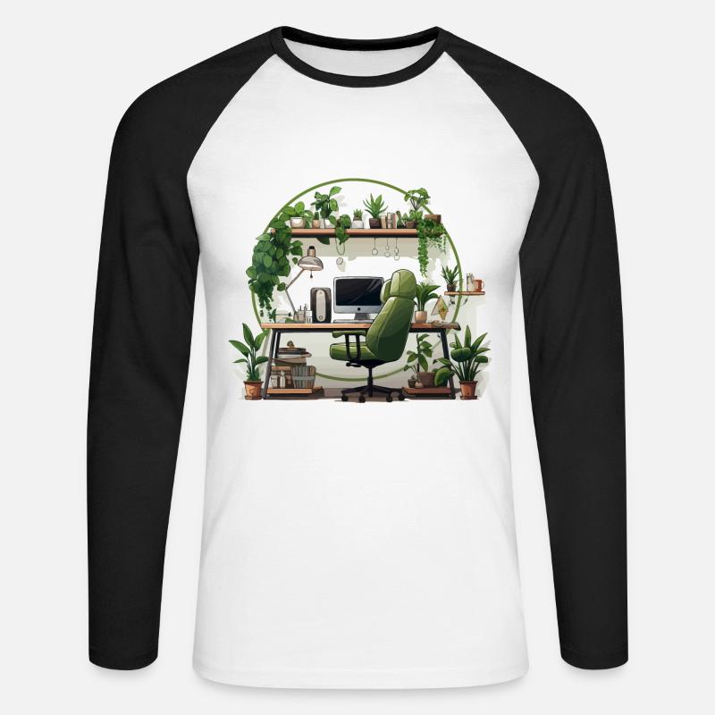 Grünes Büro - Unisex Baseballshirt langarm - Weiß/Schwarz