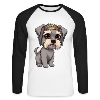 Tibetan Terrier - Gray Dog with Crown Cartoon - Unisex Long Sleeve Baseball T-Shirt - white/black - Front - Nik (191cm)