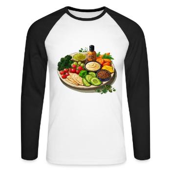 Lebendige Platte - Unisex Baseballshirt langarm - Weiß/Schwarz - Vorne - Nik (191cm)