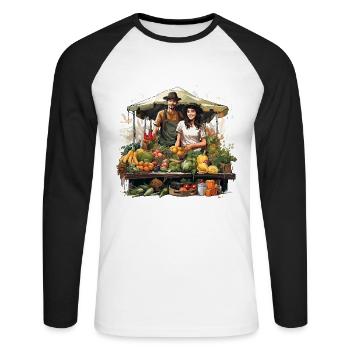 Markt-Mosaik - Unisex Baseballshirt langarm - Weiß/Schwarz - Vorne - Nik (191cm)