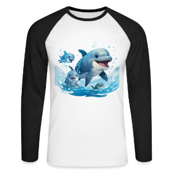 Dolphins Dance - Unisex Long Sleeve Baseball T-Shirt - white/black - Front - Nik (191cm)