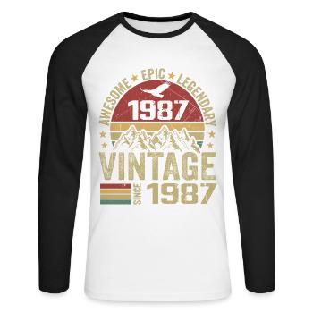 Vintage 1987 Cadeau Anniversaire 1987 - Né en 1987 - T-shirt baseball manches longues Homme - blanc/noir - Devant - Nik (191cm)