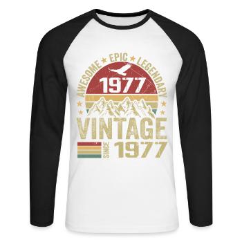 Vintage 1977 Cadeau Anniversaire 1977 - Né en 1977 - T-shirt baseball manches longues Homme - blanc/noir - Devant - Nik (191cm)