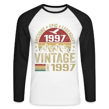 Vintage 1997 Birthday Gift 1997 - Born in 1997 - Unisex Long Sleeve Baseball T-Shirt - white/black - Front - Nik (191cm)