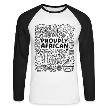 Proudly African – Stolz auf Afrika - Unisex Baseballshirt langarm - Weiß/Schwarz - Vorne - Nik (191cm)