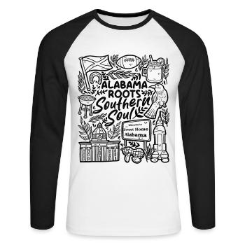 Racines de l’Alabama – Soul du Sud - T-shirt baseball manches longues Homme - blanc/noir - Devant - Nik (191cm)