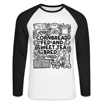 Cornbread Love and Sweet Tea Soul - Unisex Long Sleeve Baseball T-Shirt - white/black - Front - Nik (191cm)