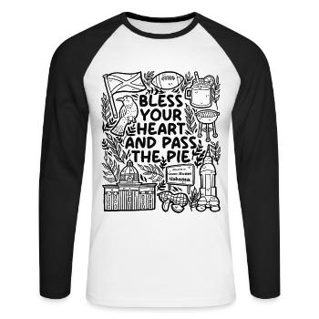 Bless Your Heart and Pass the Pie - Unisex Baseballshirt langarm - Weiß/Schwarz - Vorne - Nik (191cm)