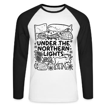 Under the Northern Lights – Alaska Magic - Unisex Long Sleeve Baseball T-Shirt - white/black - Front - Nik (191cm)