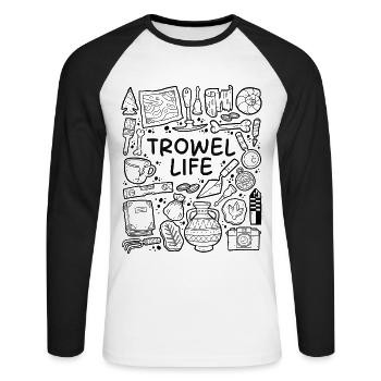 La vie à la truelle – Archéologie Humour - T-shirt baseball manches longues Homme - blanc/noir - Devant - Nik (191cm)