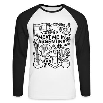 Meat Me en Argentine – Argentine Meat - T-shirt baseball manches longues Homme - blanc/noir - Devant - Nik (191cm)
