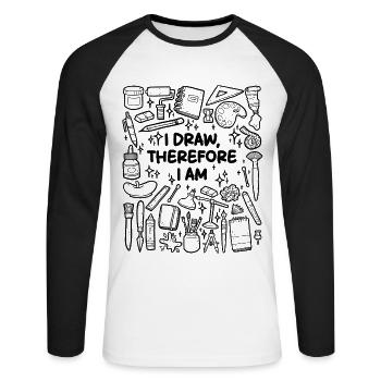Ich zeichne, also bin ich – Künstlerleben - Unisex Baseballshirt langarm - Weiß/Schwarz - Vorne - Nik (191cm)