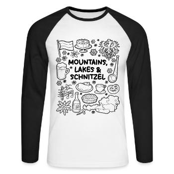 Mountains, Lakes & Schnitzel - Unisex Long Sleeve Baseball T-Shirt - white/black - Front - Nik (191cm)